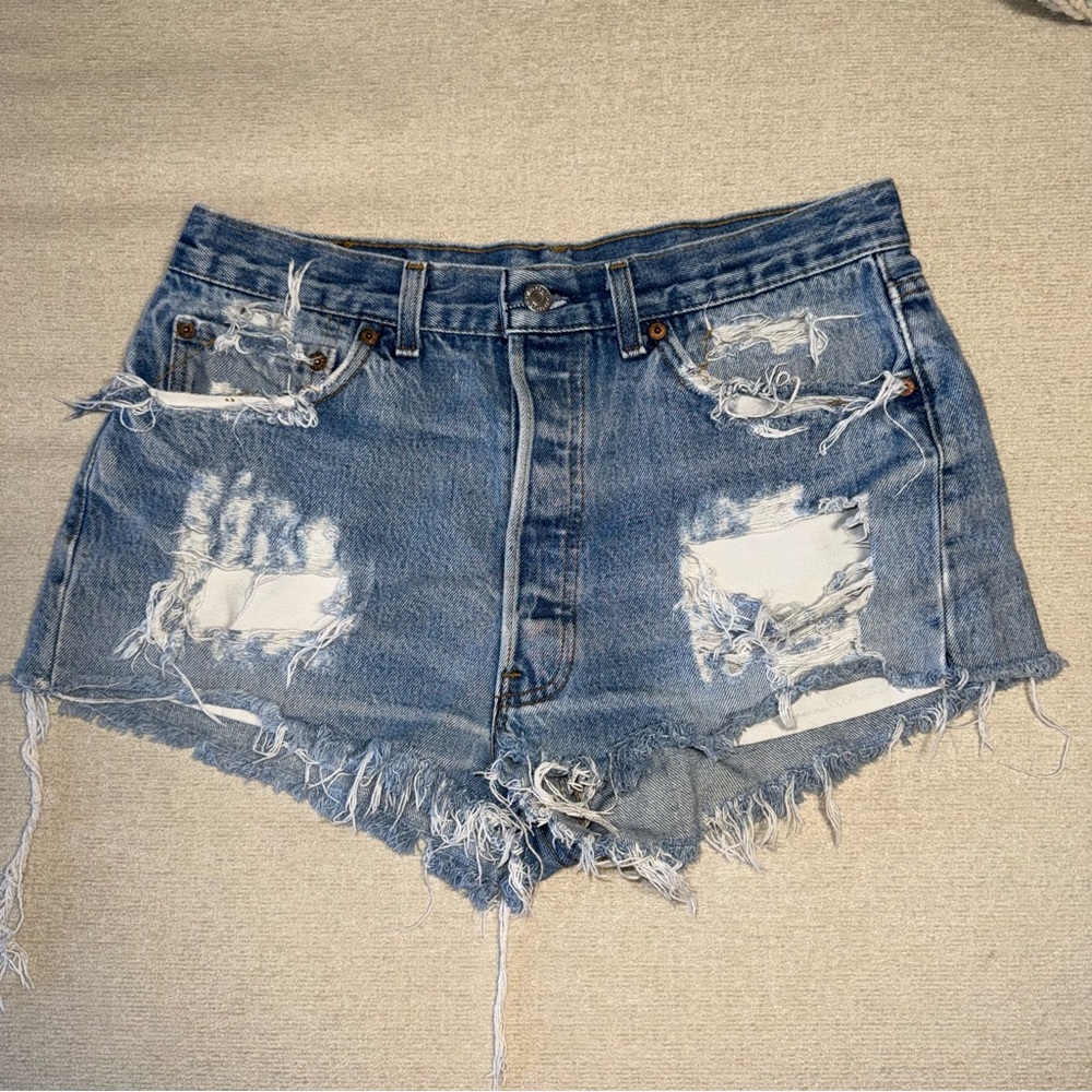 Levi's Blue Distressed Jean Shorts